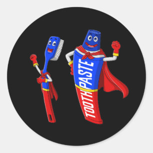 cartoon Super Hero tandenborstel en tandpasta Ronde Sticker