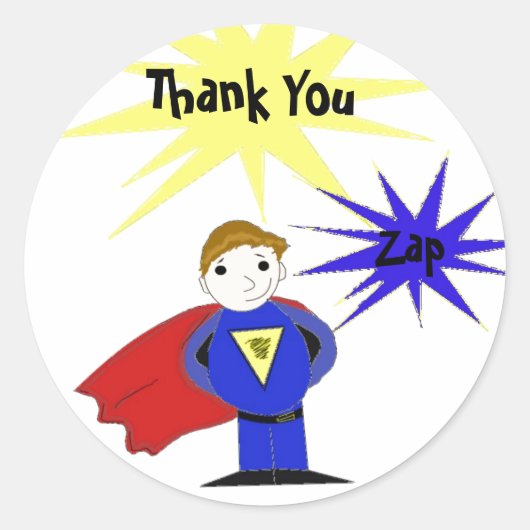 Cartoon Superheld Bedankt Ronde Sticker (Voorkant)