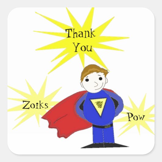 Cartoon Superheld Bedankt Vierkante Sticker (Voorkant)
