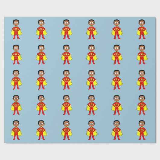 Cartoon Superheld Boy Red en Yellow Suit Cadeaupapier (Vlak)