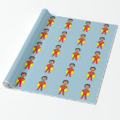 Cartoon Superheld Boy Red en Yellow Suit Cadeaupapier (Uitgerold)