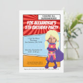 Cartoon Superheld Comic Birthday Party (blond) Kaart (Staand voorkant)