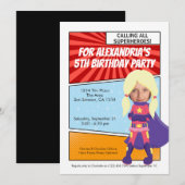 Cartoon Superheld Comic Birthday Party (blond) Kaart (Voorkant / Achterkant)