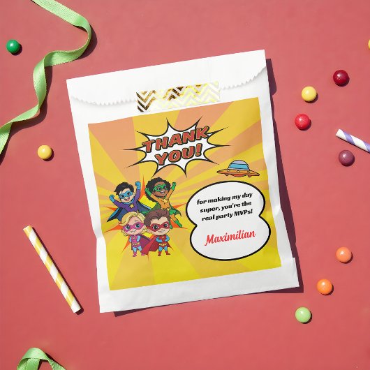 Cartoon Superheld Comic Book Boy's Party Bedankt Bedankzakje