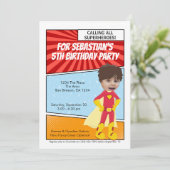 Cartoon superheld Novelty Comic Birthday Party Kaart (Staand voorkant)