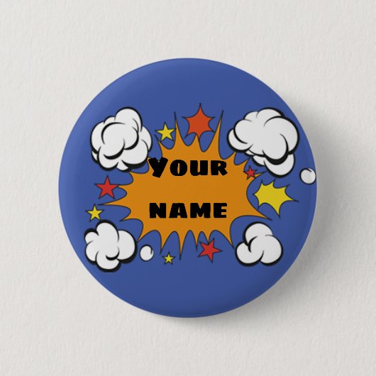 Cartoon superheld vecht tegen knuppel AANPASSING Ronde Button 5,7 Cm (Voorkant)