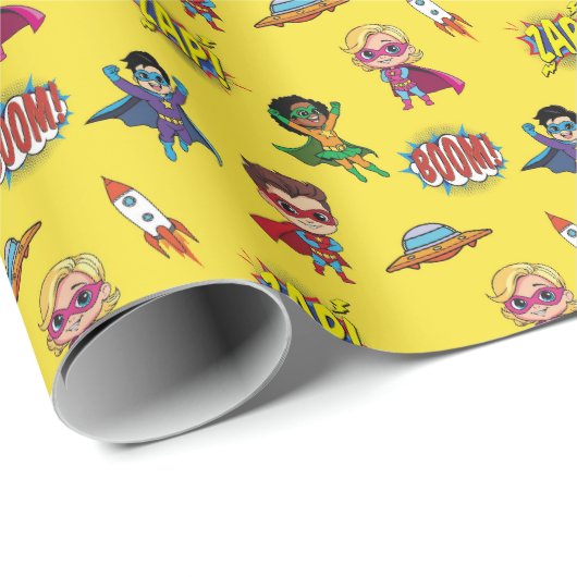 Cartoon Superhero Comic Pattern Wrapping Papier (Rol Hoek)