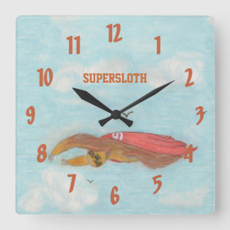 Cartoon Supersloth-klok Vierkante Klok