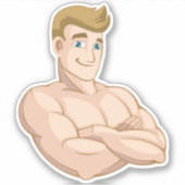 Cartoon Surfer Dude Beach Boy Shirtless Muscle Man Sticker (Voorkant)