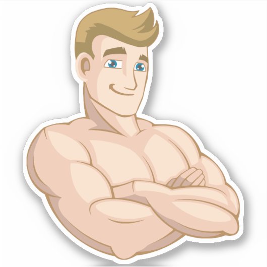 Cartoon Surfer Dude Beach Boy Shirtless Muscle Man Sticker (Voorkant)
