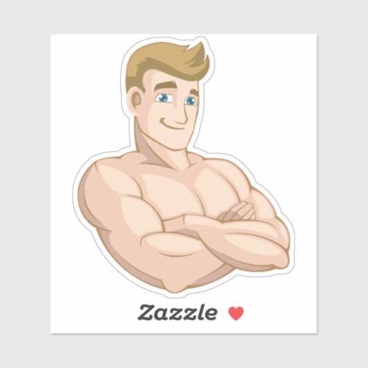 Cartoon Surfer Dude Beach Boy Shirtless Muscle Man Sticker (Vel)