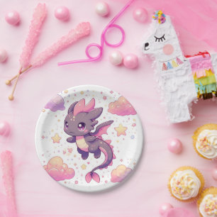 Cartoon Sweet Dragon Baby shower Papieren Bordje