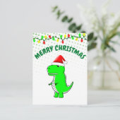 Cartoon T Rex Cute Dino Santa KerstPet Feestdagenkaart (Staand voorkant)