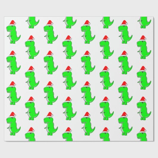 Cartoon T Rex Cute Dino Santas KerstPet Cadeaupapier (Vlak)