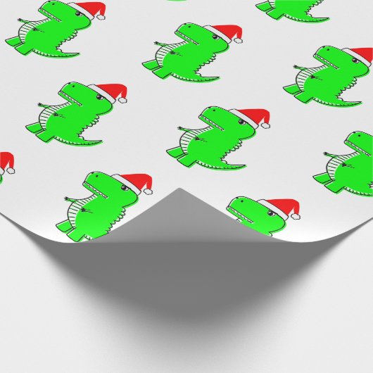 Cartoon T Rex Cute Dino Santas KerstPet Cadeaupapier (Hoek)