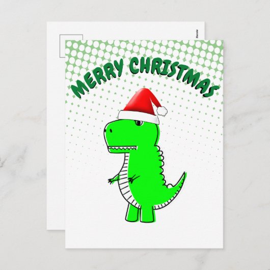 Cartoon T Rex Cute Dino Santas KerstPet Feestdagenkaart (Voorkant / Achterkant)