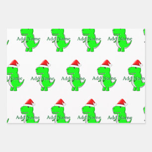 Cartoon T Rex Cute Dino Santas KerstPet Inpakpapier Vel