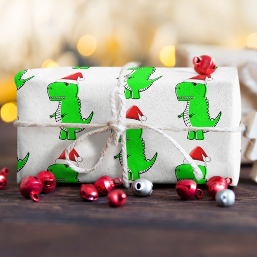 Cartoon T Rex Cute Dino Santas KerstPet Inpakpapier Vel