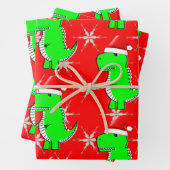 Cartoon T Rex Cute Dino Santas KerstPet Inpakpapier Vel (In situ)