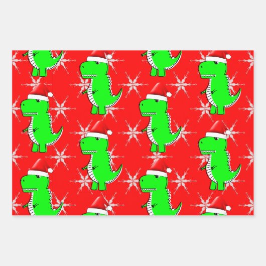 Cartoon T Rex Cute Dino Santas KerstPet Inpakpapier Vel (Voorkant)