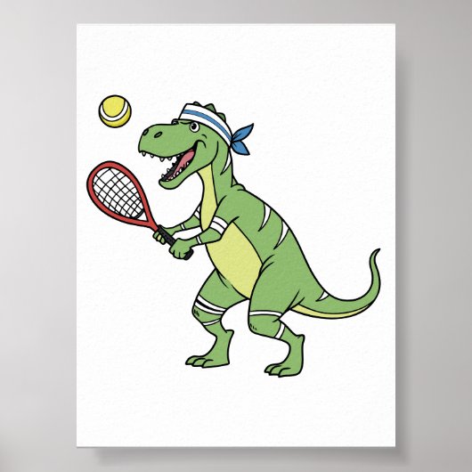  Cartoon T-Rex Playing Tennis Wall Art Decor Poster (Voorkant)