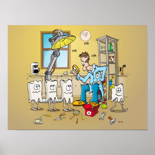 Cartoon ; tanden op controle bij de tandarts poster (Voorkant)
