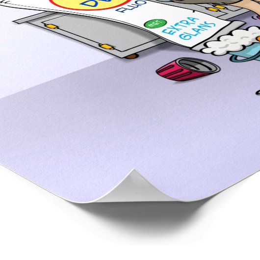 Cartoon; tanden poetsen bij de mondhygiëniste. poster (Hoek)