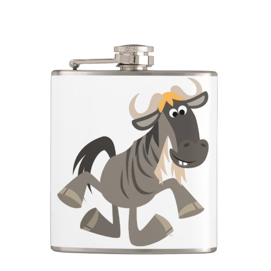 Cartoon Tap Dansende Wildebeest Hip Flask Heupfles (Voorkant)