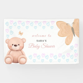 Cartoon Teddy Bear Pastel Girl Baby Shower Welcome Spandoek