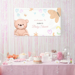 Cartoon Teddybeer Pastel Meisje Baby Shower Welkom Spandoek