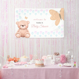 Cartoon Teddybeer Pastel Meisje Baby Shower Welkom Spandoek