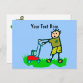Cartoon Tekening Man Mowing Grass Briefkaart (Voorkant / Achterkant)