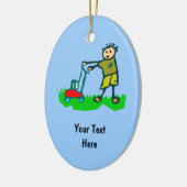 Cartoon Tekening Man Mowing Grass Keramisch Ornament (Links)