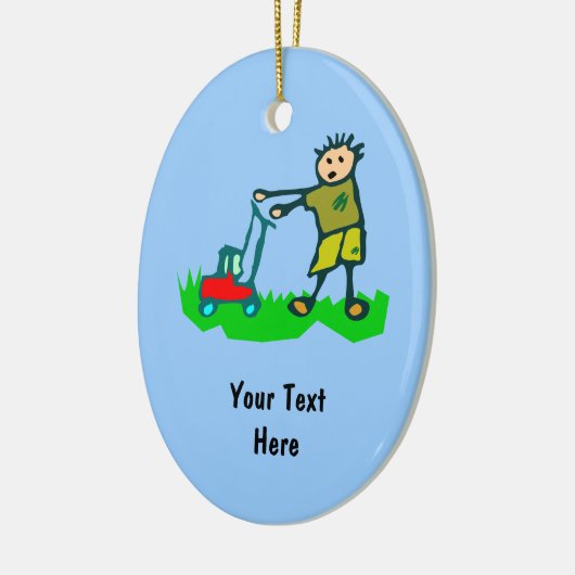 Cartoon Tekening Man Mowing Grass Keramisch Ornament (Links)