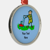 Cartoon Tekening Man Mowing Grass Metalen Ornament (Rechts)