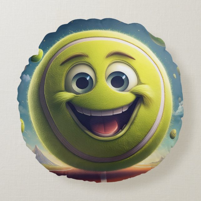 Cartoon Tennisbal Rond Kussen - Whimsical Fun (Voorkant)