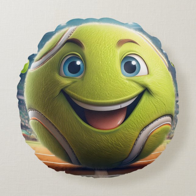 Cartoon Tennisbal Rond Kussen - Whimsical Fun (Voorkant)