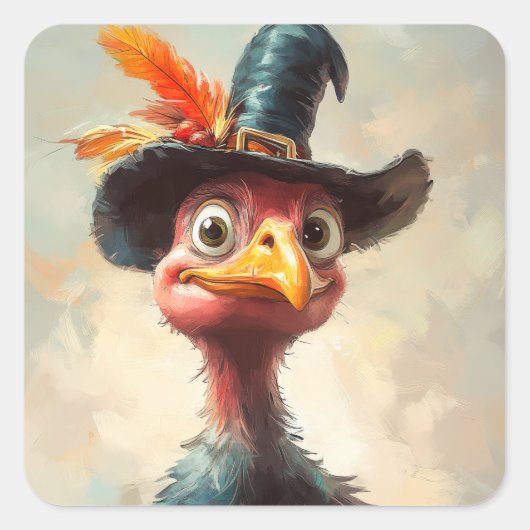 Cartoon Thanksgiving Turkije Vierkante Sticker (Voorkant)