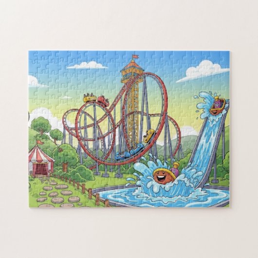 Cartoon Theme Park Adventure – Natuur & Water Spla Legpuzzel (Horizontaal)