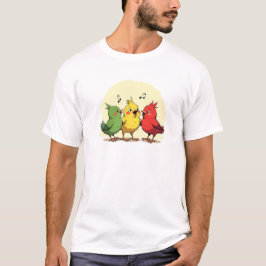 Cartoon Three Birds Singing  T-shirt