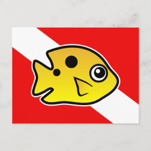Cartoon Threespot Damselfish Duikvlag Briefkaart