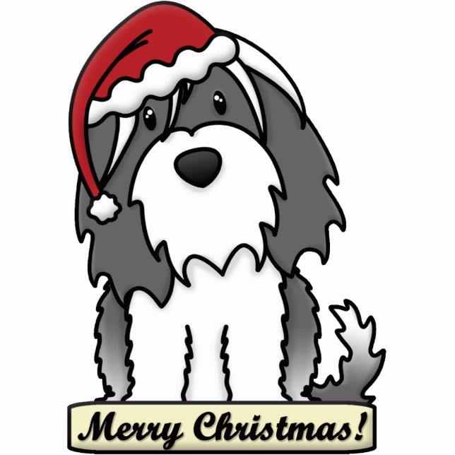 Cartoon Tibetan Terrier Kerstornament Fotobeeldje Ornament (Voorkant)