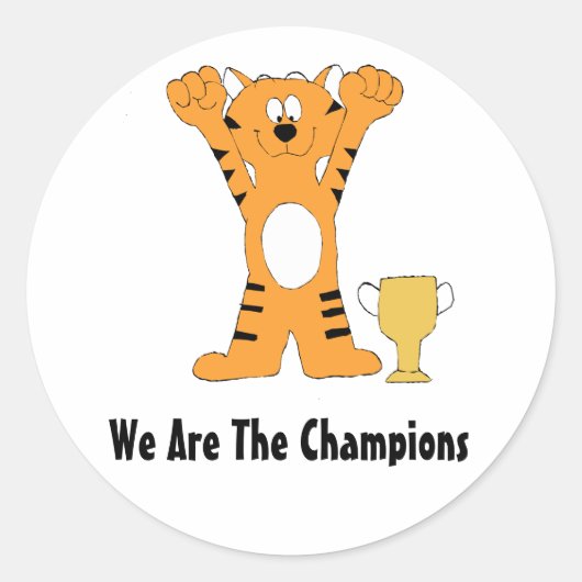 Cartoon Tiger Champion met trofee Ronde Sticker (Voorkant)