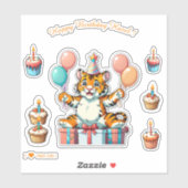 Cartoon Tiger Cub - Happy Birthday Gepersonaliseer Sticker (Vel)