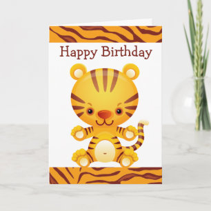 Cartoon Tiger met tijger print Happy Birthday Kaart