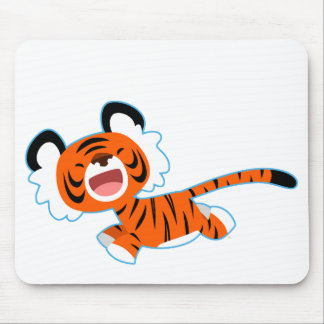 Cartoon Tiger op de run Mousepad Muismat