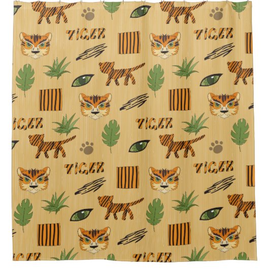 Cartoon Tiger: Vrolijk kinderpatroon. Douchegordijn (Voorkant)