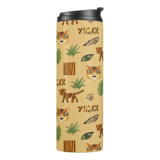 Cartoon Tiger: Vrolijk kinderpatroon. Thermosbeker (Gedraaid links)