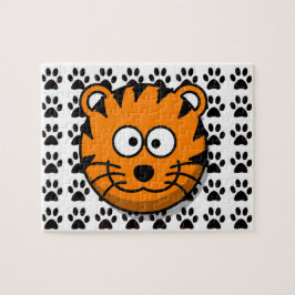 Cartoon tijger glimlachen met afdrukopdraai legpuzzel