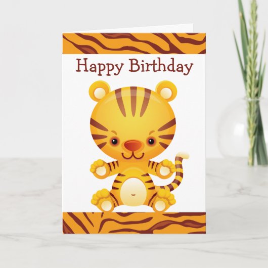 Cartoon Tijger met Tijger Print Happy Birthday Kaart (Voorkant)